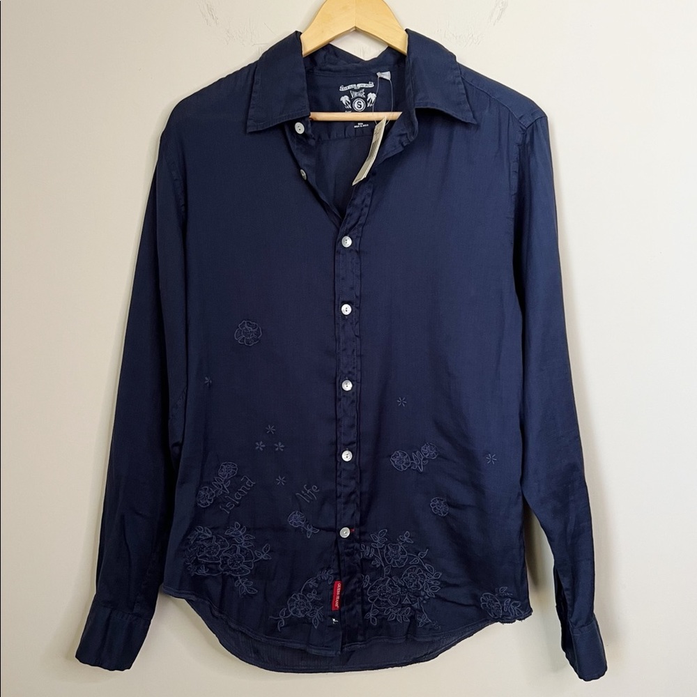 Guess Jeans Mens Navy Long Sleeve Button-Down Shirt Size S NWT